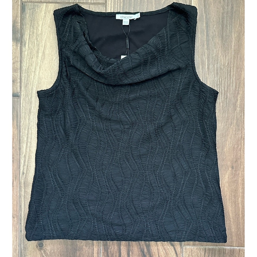 Chicos Black Textured Cowl Neck Tank Top Knit Sleeveless Size 0 S NEW